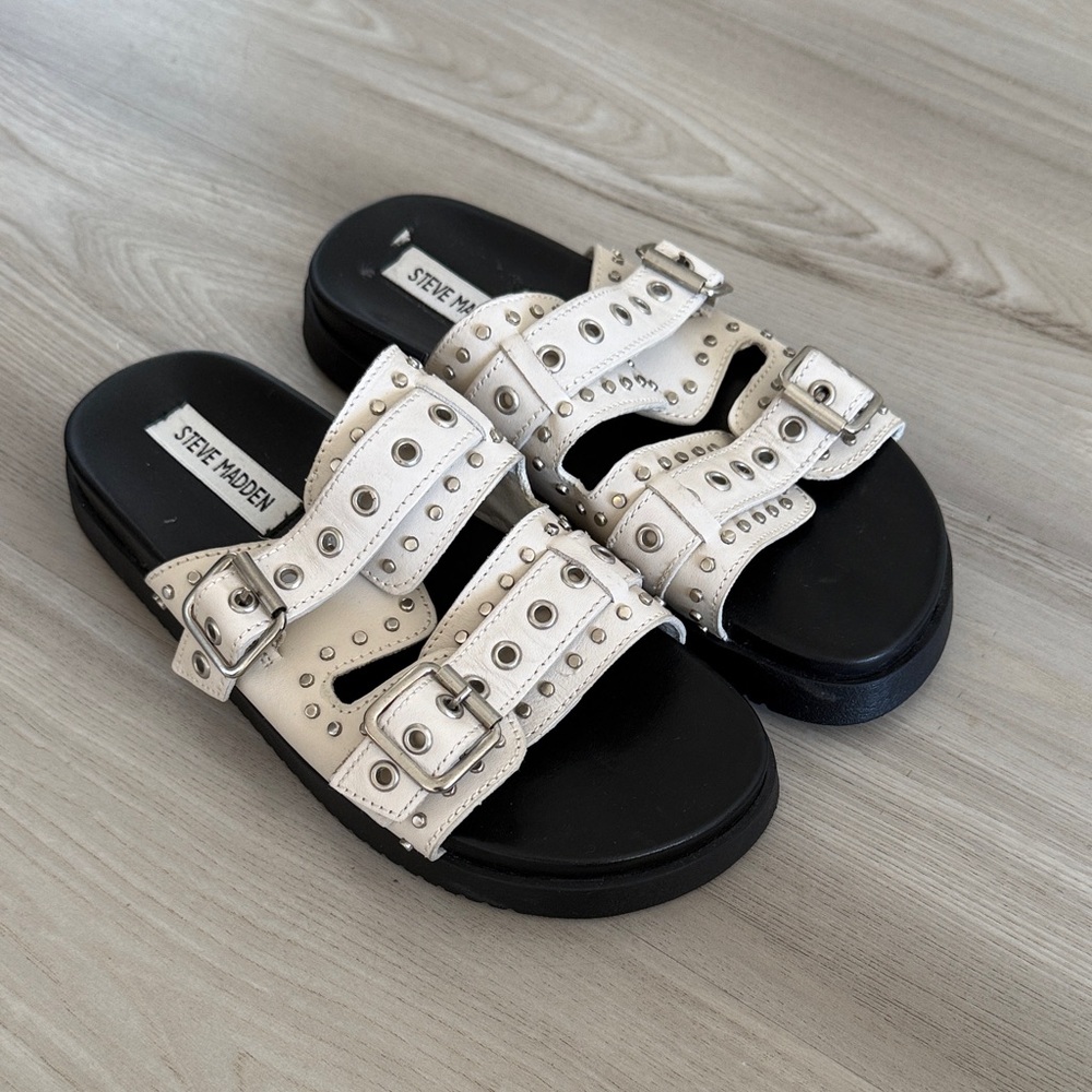 Steve Madden White Studded Buckle Sandals